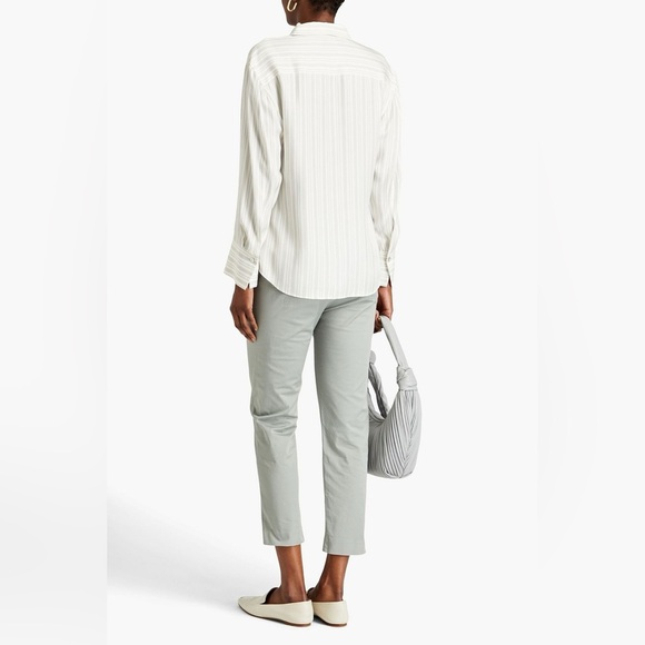 Vince Striped Silk Blend Twill Shirt Cream Black Excellent Size XS - Picture 11 of 12